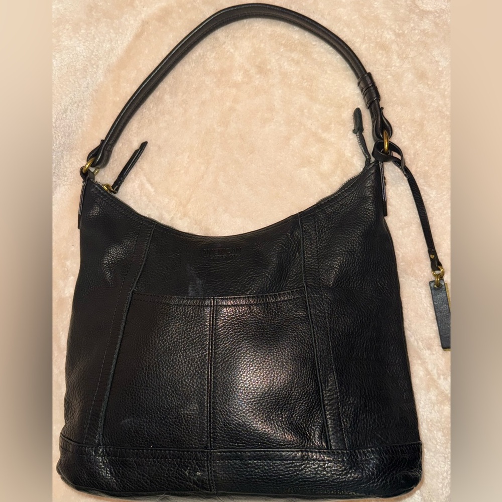 Vintage American Leather Co Black Soft Pebbled Genuine Leather Hobo Shoulder Bag - Picture 10 of 15